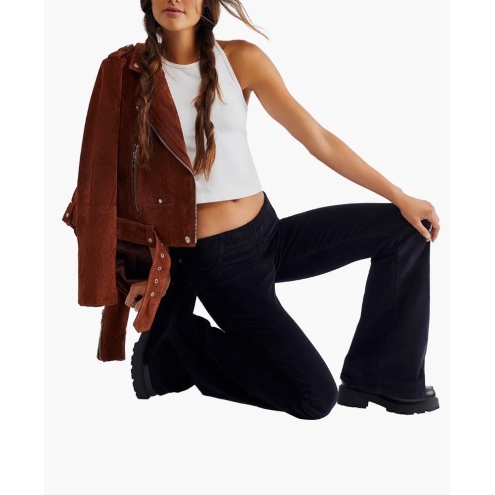 Free People We The Free Pull-On Flare Corduroy Pant Black Blue 32 Retro 70s Boho